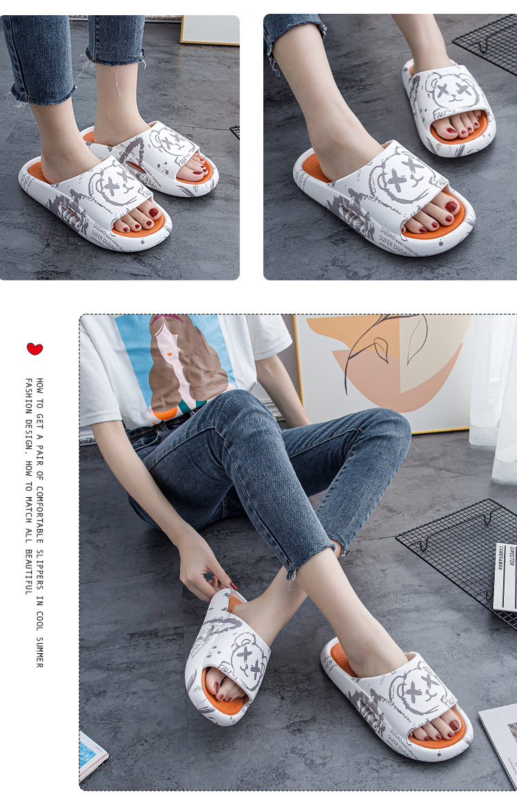 Women Men Graffiti Pattern Platform Slippers Sandals Outdoor Summer Beach Slides