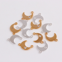 Mignon 14K Or Rempli Lune Étoile Charme Connecteurs Zircon Lunette Pendentif Avec Double Boucles pour DIY Collier Bracelet Fabrication de Bijoux