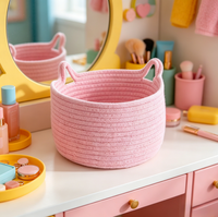 Grand panier de rangement ovale en corde de coton fait main, pliable, écologique, moderne, de haute qualité, personnalisable, avec motif oreilles de chat de dessin animé