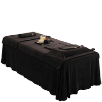 Ensemble de 7 pièces : Jupe de table de massage noire en velours, ensemble de draps de protection et ensemble de serviettes de soin du visage, avec logo personnalisé