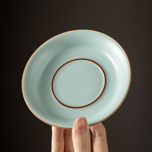 Soporte de cerámica Ru Ware para tetera, color cian, bandeja redonda para preparación en seco, para tetera, tazón con tapa, plato para frutas, plato para aperitivos de té - Product Image 1