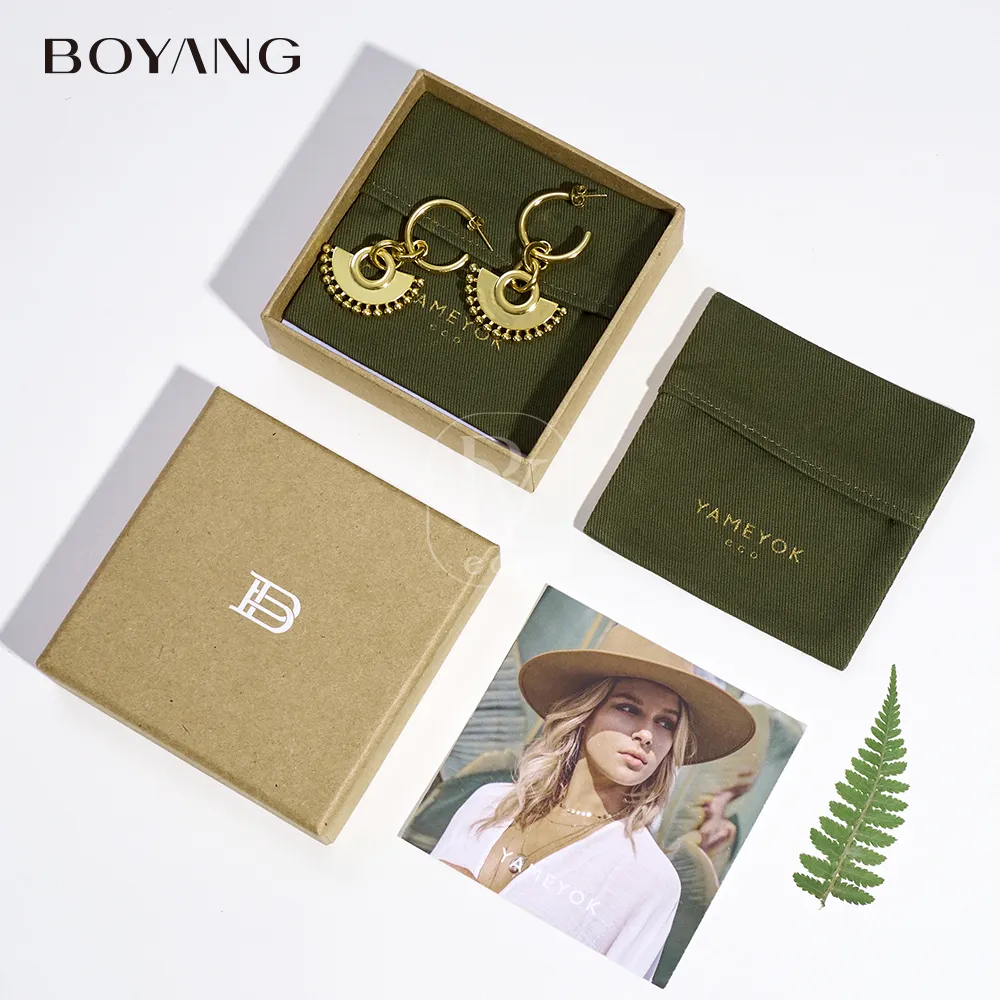 Boyang personnalisé nouveau design collier bague boucle d'oreille emballage coton biologique bijoux pochette sac
