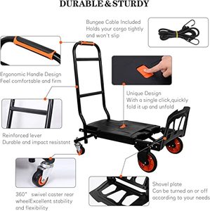 Truk Lipat Tangan Dolly <span class=keywords><strong>Cart</strong></span> 400 Lbs Kapasitas <span class=keywords><strong>2</strong></span> In 1 Lipat Satu Tombol Portabel Flatbed Bergerak Dolly Penanganan Bagasi - Product Image 5