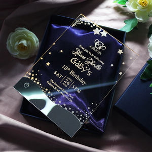 Mewah Morden 8 warna Mode bersinar akrilik bening LED kartu undangan untuk ulang tahun <span class=keywords><strong>18</strong></span> 16 15 XV dengan biru laut kotak Satin - Product Image 2
