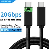 USB3.2 Gen2 unggulan penuh jalur Data tipe-c berkecepatan tinggi 100W pengisian daya cepat untuk ponsel 20Gbps Transfer Data kompatibel