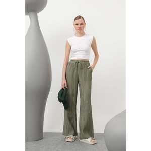 กางเกงขายาวเอวสูงทรงขากว้างสำหรับผู้หญิง สีมิงค์ ระบายอากาศได้ดี เอวยางยืด - Product Image 5