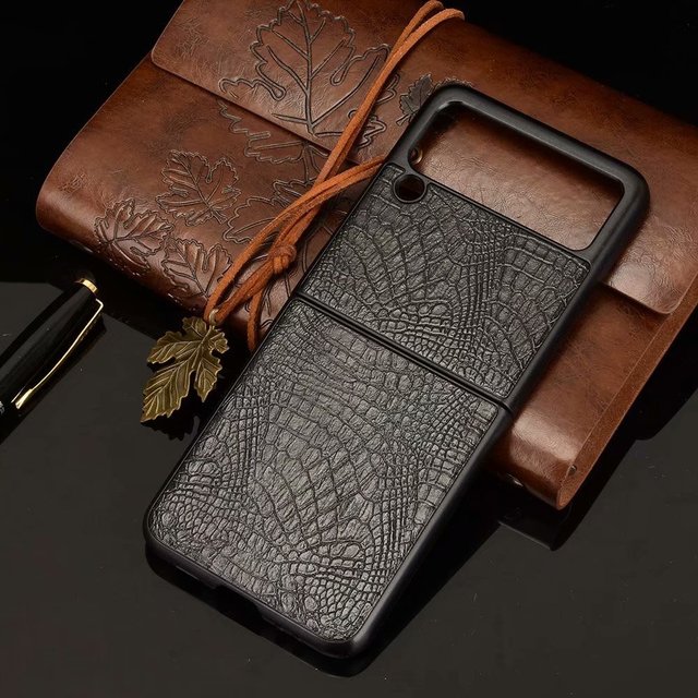 For Samsung Z Flip 7 6 5 4 3 Crocodile Texture Case PU Leather Hard Shell Shockproof Protective Cover for Flip7 Phone Shell