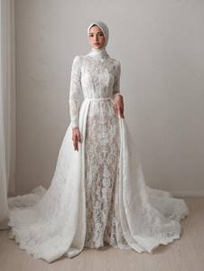 Sharon Said SW529 豪华白色裸色蕾丝高领鱼尾婚纱 2026 女式舞会礼服派对新娘礼服 - Product Image 5