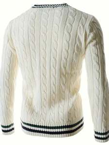 Pull personnalisé pour hommes Pull à manches longues Col en V Automne et hiver Top en tricot grande taille Pull torsadé pour hommes - Product Image 4