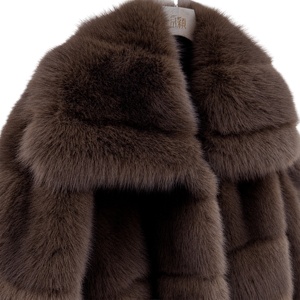 Abrigo Corto de Piel Sintética Marrón para Mujer, con Solapa Grande y Rayas Horizontales, Prenda de Invierno de Lujo, Chaqueta Elegante para Fiesta - Product Image 5