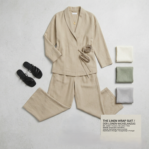 V-hals damesblouse, elegante lange mouwen, bijpassende stijlvolle wijde broek, 2-delige set, los, zomer, milieuvriendelijk, ademend - Product Image 4
