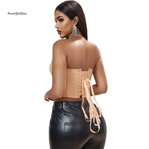 Damen Kunstleder Retro Fishbone Tight Fit Korsett Off Shoulder Sexy Schnür Crop Top - Product Image 3