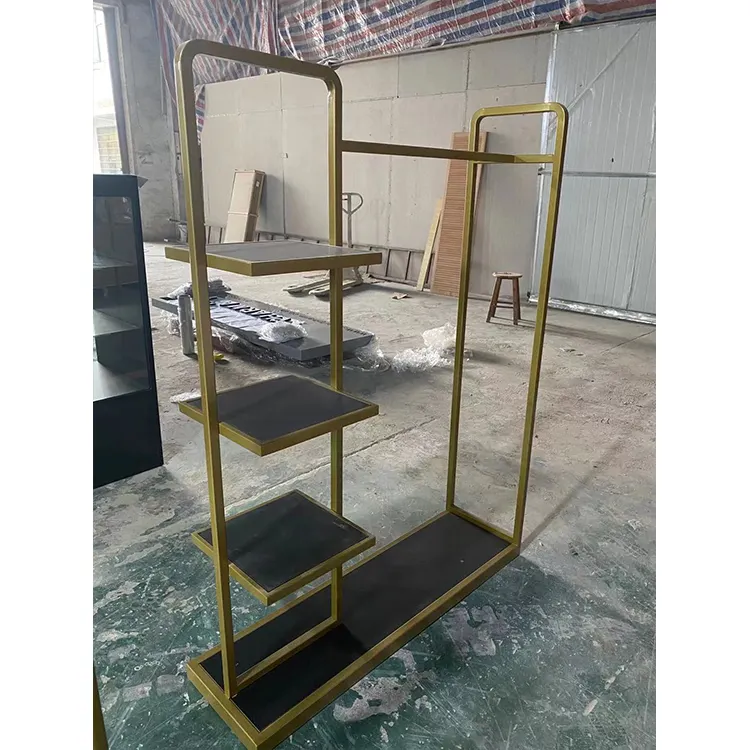 Simple European Style Gold Clothes Shop Showcase Equipment Fixture Clothing Display Rack