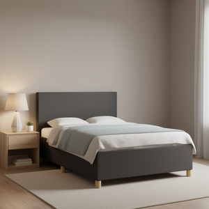Modern Twin XL Bed <b>Frame</b> Dark <b>Grey</b> Polyester Plywood Soft Headboard Wooden Bed - Product Image 2