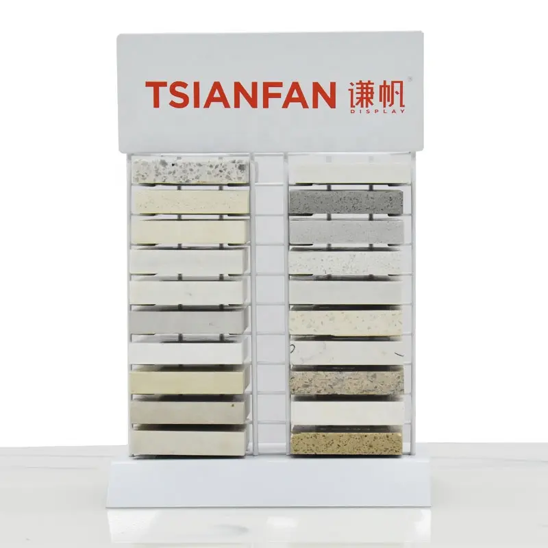 Tsianfanカスタムマーブルスレートデッキ小売店タイルディスプレイスタンド調節可能なブラックセラミックメタルカウンタートップストーンディスプレイラック