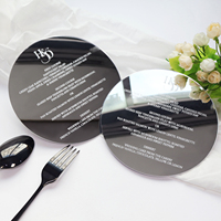 Carte de menu ronde en acrylique, gravée sur mesure, pour mariage, dîner, assiettes, marque-place personnalisé pour événement de mariage