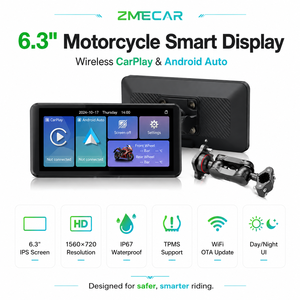 6.25 英寸摩托车导航 CarPlay Android 汽车显示屏，带快速释放防盗支架、USB 电源、自动亮度调节、手套触摸功能 - Product Image 1