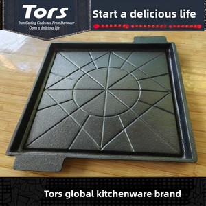 Tols 铸铁方形烤盘，带喇叭形手柄，鼓纹设计，多功能，隔热，韩式烧烤 - Product Image 3