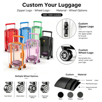 Valises de voyage modernes à coque rigide en PC, transparentes, avec poignée télescopique large, MOQ 100 pièces
