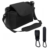 Sac de poussette à faible MOQ, grande capacité, en tissu Kodra noir, organisateur de poussette avec porte-gobelets isothermes, sac organisateur pour poussette de bébé