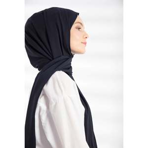 Navy Blue Premium Crepe Shawl Trendy Satin <b>Chiffon</b> Hijab Soft Ethnically Styled Long Winter Cover Custom Logo Printing - Product Image 3