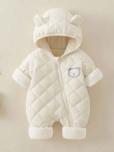 Mono de Invierno con Capucha de Forro Polar para Bebés Recién Nacidos y Niños Pequeños, Diseño de Oso de Dibujos Animados con Orejas - Product Image 5