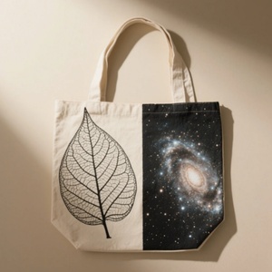 Custom Logo Hand-Held Canvas Shopping Bag Single-Shoulder Student Cotton Bag with Leaf Printing <b>Blank</b> Design - Product Image 2