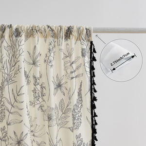 Rideaux transparents en polyester crème bohème avec imprimés botaniques <span class=keywords><strong>gris</strong></span> glands noirs motif végétal fluide pour décor de chambre à coucher de salon - Product Image 6
