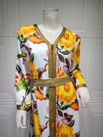 A-49 Grande Taille Respirante Musulmane Arabe Élégante Style Fleurie Broderie Encolure Manche Ceinture Robe Abaya Dubaï Orientale
