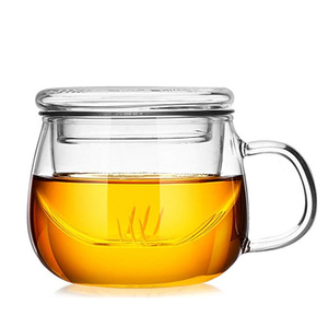 Tazza da tè fatta a mano in vetro addensato da 350ml con filtro infusore a prova di calore <span class=keywords><strong>3</strong></span> pezzi di tazze da tè e piattini trasparenti con impugnatura comoda - Product Image 2