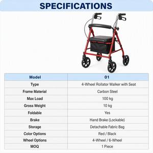 Andador Eléctrico Plegable Portátil con Capacidad de 100 kg, Ligero, 4 en 1, Silla de Ruedas con Asiento, Certificado CE para Rehabilitación - Product Image 3