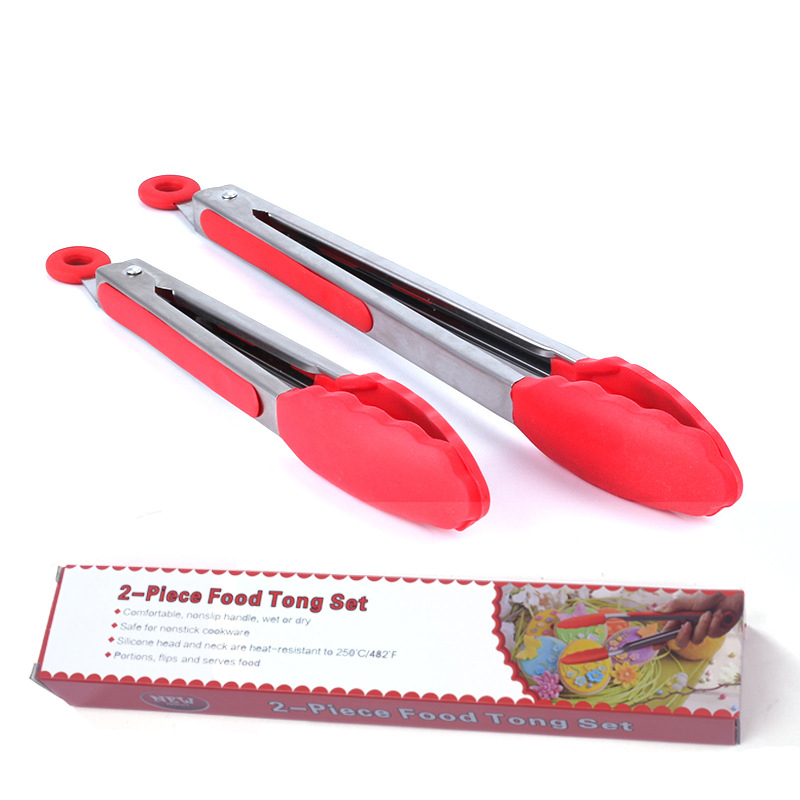 9 inch 12 inch silicone food clip two-piece suit outdoor bbq barbecue clip food clip color box packaging