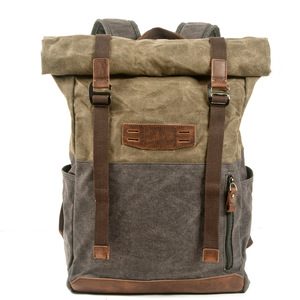 2026 New Arrival Custom Logo Men's Business Retro Travel Rucksack Vintage Waxed Canvas Laptop <b>Backpack</b> - Product Image 5