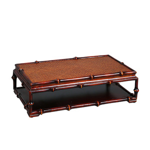 Bamboo Woven Chinese Style Tea Table Rectangular Trestle Base Outdoor Use - Product Image 5
