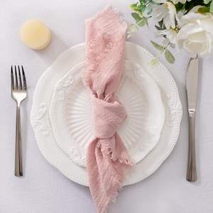 Serviettes en lin Rose poussiéreux, Serviettes en <span class=keywords><strong>tissu</strong></span> pour Pâques et Printemps, Serviettes <span class=keywords><strong>de</strong></span> <span class=keywords><strong>table</strong></span> en coton lavables avec franges - Product Image 3