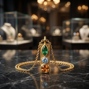 Collier pendentif en zircon créé en laboratoire plaqué or, avec breloque colorée taille marquise et chaîne à maillons, bijoux de mode tendance pour femme, idéal pour les soirées - Product Image 2