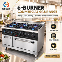 Cuisinière à gaz commerciale à 6 brûleurs avec four, cuisinière à double combustible pour restaurant, hôtel, équipement de cuisine