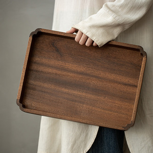 Walnut Wood <b>Tea</b> <b>Tray</b> Solid Rectangular Serving <b>Tray</b> For <b>Tea</b> Set Storage Home Use - Product Image 2