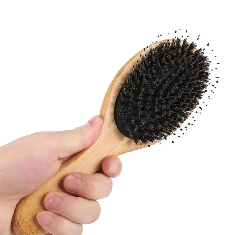 Щетка для наращивания волос с бамбуковой деревянной подушкой, массажная расческа, натуральная щетина кабана, нейлоновая щетка для распутывания волос