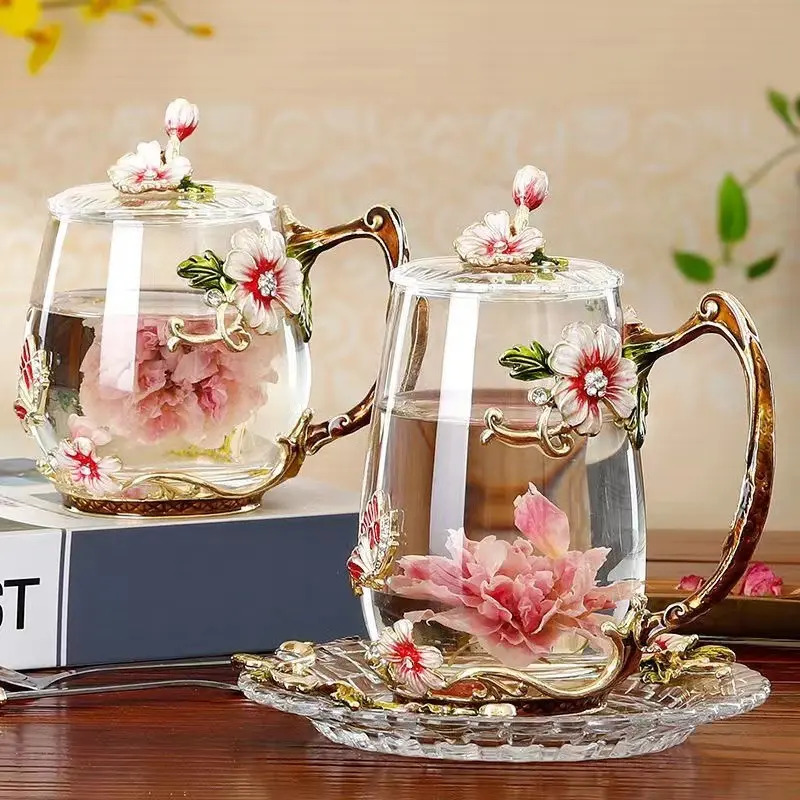 Роскошные цветы высокого качества термостойкий домашний подарок Молоко Вода Кофе ложка стеклянная кружка чашка