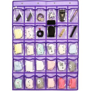 Organisateur de placard suspendu avec 30 poches transparentes, rangement rectangulaire violet à suspendre sur la porte pour bijoux, téléphone, calculatrice - Product Image 4