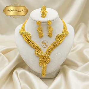 New Arrival African Gold Plated Floral Jewelry Set for Women Nigerian Bridal Wedding Fashion Necklace Earrings Ring - Product Image 1