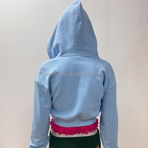 Women High Quality Distress Embroidery Patch Pullover Hoodies Sweatshirt Custom <b>Crop</b> Lace Distressed <b>Zip</b> <b>up</b> Hoodie Women - Product Image 6