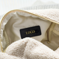 Grand sac en polaire pour femmes, marron crème, soins de la peau, voyage, toilette, maquillage, beauté, duveteux, confortable, pochette