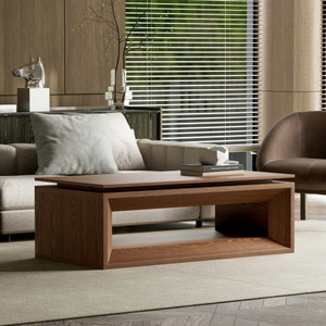 Modern Durable <b>Walnut</b> Lift-Top Coffee <b>Table</b> Solid Wood Veneer MDF Adjustable Height Storage Living Room Furniture - Product Image 2