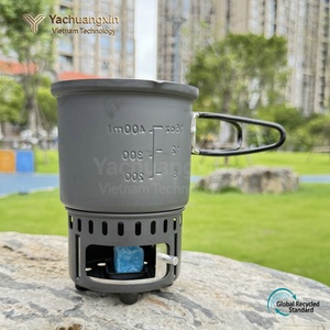 Olla portátil de aluminio para acampar de 400 ml con estufa de alcohol integrada para cocinar al aire libre - Product Image 6