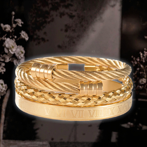 CJ Oferta Caliente: Set de Pulseras Modernas para Hombre de Acero Inoxidable y Acero de Titanio, con Diseño Vintage Romano Digital, Cilíndrico y de Cabeza Cuadrada, Tejido - Product Image 3