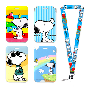 Porte-cartes d'identité professionnels en plastique personnalisés, motif chien blanc de dessin animé <span class=keywords><strong>Snoo</strong></span>, avec clip pour badges et attaches de cou pour le travail - Product Image 1
