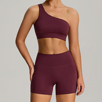 Ensemble de sport 2 pièces pour femme, été, uni, imperméable, taille élastique, avec soutien-gorge de yoga sans couture