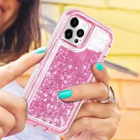Coque de protection antichoc 3-en-1 à paillettes et sable mouvant ultra-résistante pour iPhone 15, 14, 13, 12, 11, 16 Pro Max, Plus, XS Max, XR, 7, 8 Plus